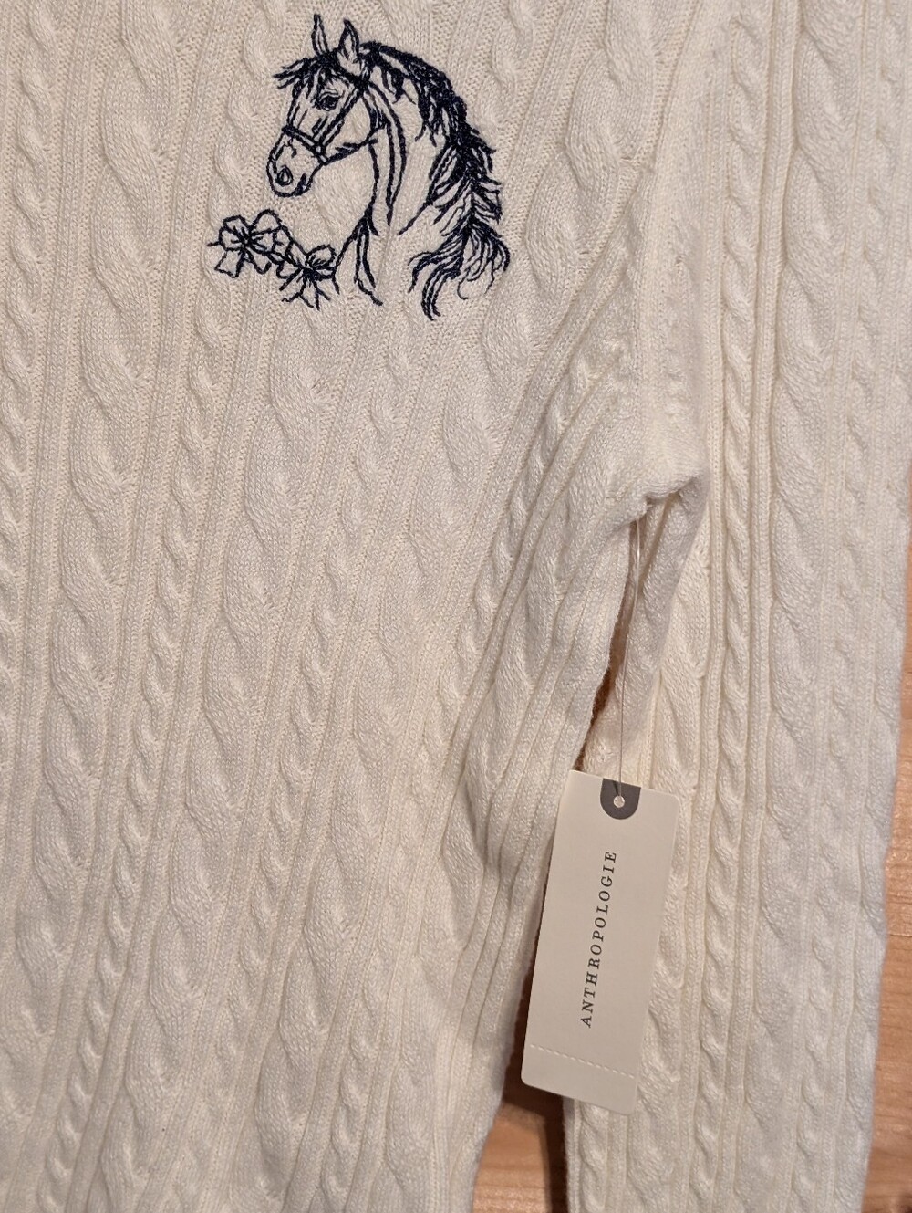 Maeve By Anthropologie Cream Horse Sweater *Small *NWT * Gorgeous - Picture 4 of 4